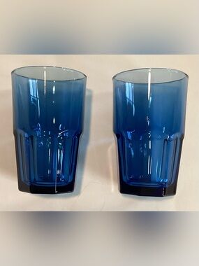Vintage Libbey Crisa Cobalt Blue Glass Paneled Tumbler Cups Set Pair 2